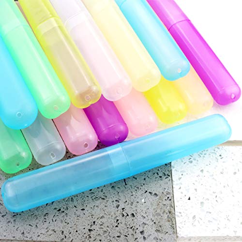 Heatoe 14 Pcs Plastic Travel Toothbrush Case Holder, 7 Assorted Color Portable Toothbrush Storages, Dust-proof and Hygeian Toothbrush Storage Boxes for Travel, Camping, Business