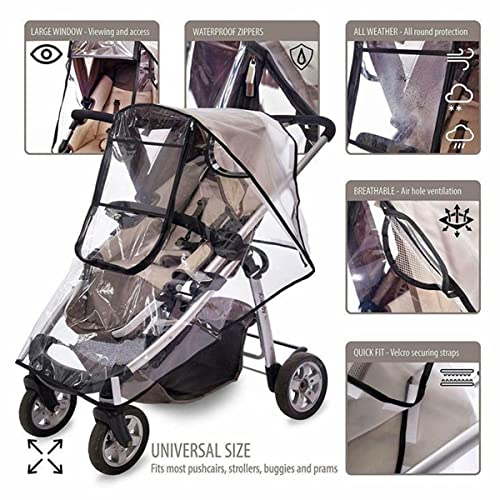 ECVV Universal Baby Stroller Rain Cover Waterproof Transparent Stroller Cover Baby Travel Weather Shield Protect from Rain Wind Snow Dust Insects