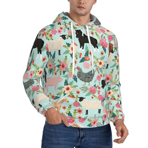 EdWal Sudadera con capucha para hombre con estampado de animales de granja, sudadera de poliéster con bolsillo canguro, para uso casual, gimnasio, Negro, XXL