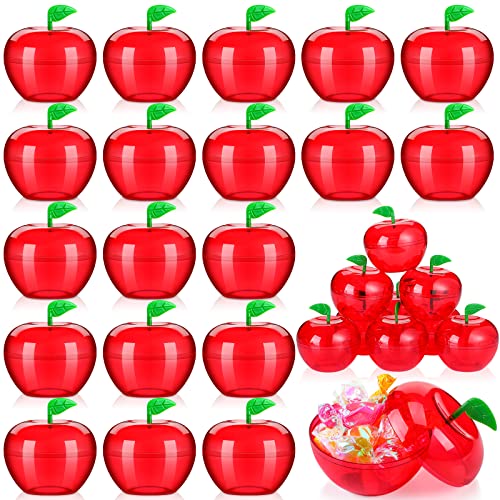 Lallisa 100 Pcs Plastic Apple Container Valentine Apple Container Teacher Gifts Bulk Back to School Candy Holder Snow Party Apple Decorations for Valentine Wedding Christmas Party Favor(Apple)