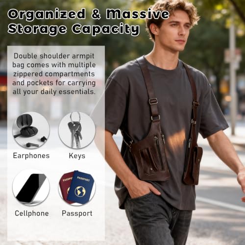 Brown Underarm Shoulder Bag for Men, Leather Double Shoulder Armpit Bag by ZANSHI - Used condition - Image 6