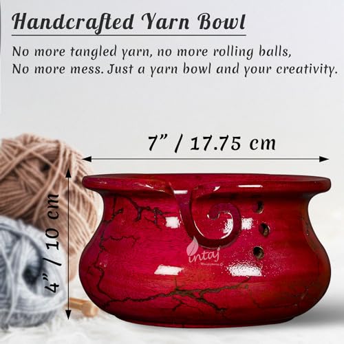 Image of INTAJ Wooden Yarn Bowl for Knitting and Crochet, 7 Inch No-Snag Holder