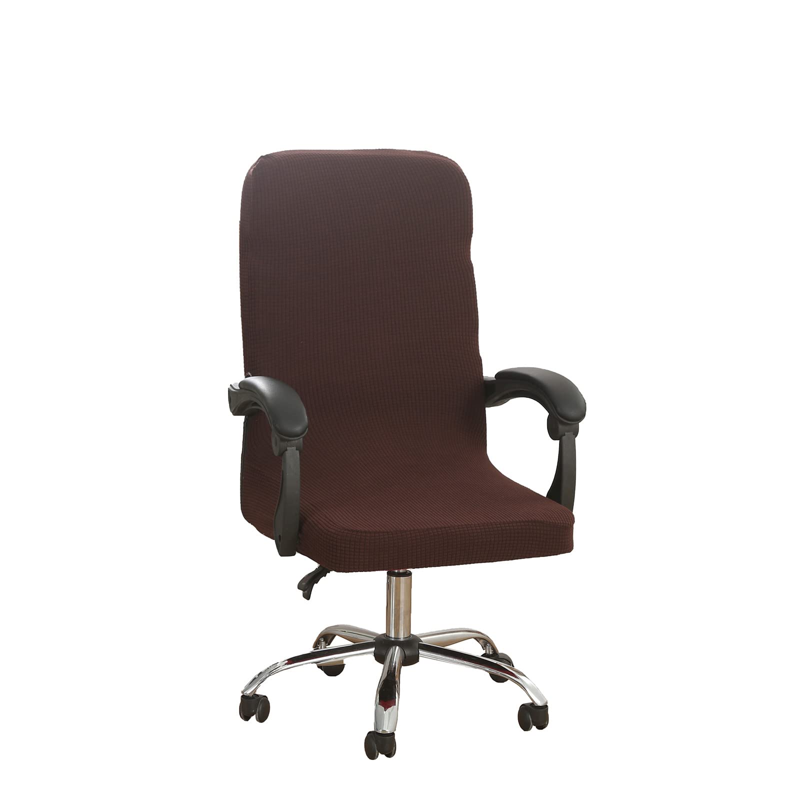 HACLEN Jacquard Office Chair Cover Stretch Boss Chair Covers High Back Desk Chair Cover Polyester Washable Slipcovers for Universal Rotating Chair Protectors -coffee-Medium