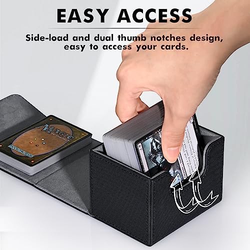 ZLCA Card Deck Box for Trading Cards, MTG Commander Deck Box Holds 120+ Single Sleeved Cards, Leather Magnetic Card Storage Box Fits for Magic the Gathering TCG CCG (Black) - 4