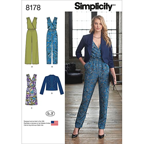 Simplicity 8178 Women's Jumpsuit, Dress, and Jacket Sewing Patterns for Women by In K, Sizes H5 (6-14).