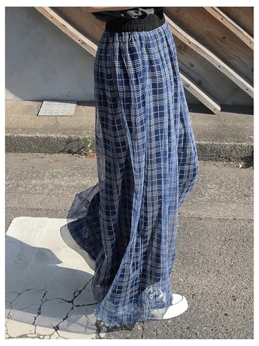 MakeMeChic Women's Plaid Print Baggy Pants Elastic Waisted Wide Leg Y2K Trousers2