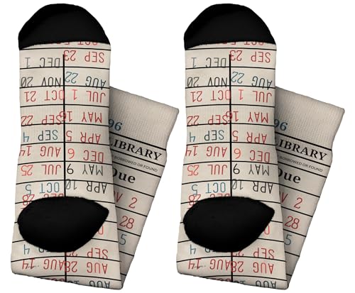 Nerdy Gifts Library Card Book Themed Socks Reading Accessories Book Lover Gifts 1-Pair Novelty Crew Socks