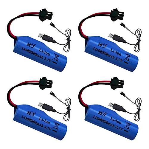 NAVESO 4 PCS 3.7V 800mah Batterie au Lithium avec Chargeur USB SM-2P, Batterie au Lithium pour RC pour Les Voitures Modèles, Pack de BatterieHaute Performance...