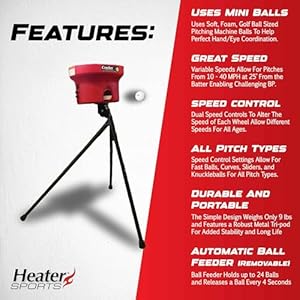 Heater Sports Crusher Pitching Machine – Pitches Fastballs & Curveballs | Accurate, Adjustable, Compact & High Performance | Includes 1 Dozen White Mini Balls, Ideal for Baseball & Softball Training Heater Sports Crusher Pitching Machine–Pitches Fastballs Curveballs Accurate Adjustable Compact High Performance Includes 1 Dozen White Mini Balls Ideal for Baseball Softball Training