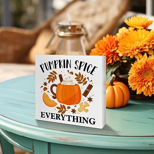 Image of Fall Table Wooden Box Sign, Pumpkin Spice Everything, Autumn Pumpkin Table Decor, Fall Farmhouse Tabletop Decorations for Home, Kitchen, Harvest, Thanksgiving, Rustic Desk Decor