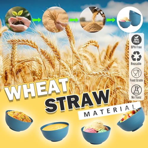 Image of Wheat Straw Bowls Set of 6, Unbreakable 10 OZ Small Bowls Set for Snack, Appetizers, Desserts, Microwave & Dishwasher Safe Alternative Plastic Bowls Reusable, Blue