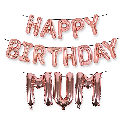AKH Happy Birthday Mum Balloon Decoration Set | Birthday Balloon Happy Birthday Balloons Party Decoration Foil Balloons with Ribbon & Straws | Happy Birthday Banner For Mother