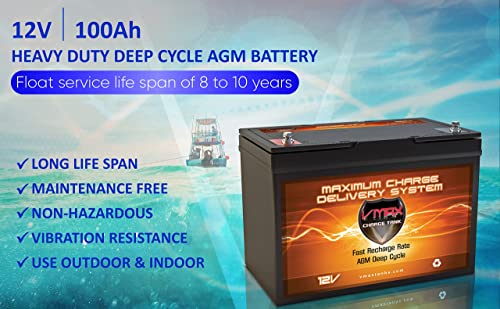 Vmax Mr127 12 Volt 100Ah Agm Deep Cycle Maintenance Free Battery Compatible With Boats And 40-100Lb, Minnkota, Cobra, Sevylor And Other Trolling Motor (Group 27 Marine Deep Cycle Agm Battery) #TOP2