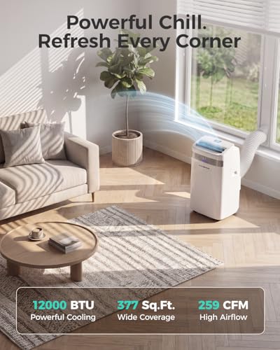 Image of HAUSHOF 12000 BTU Portable Air Conditioners, Portable AC with Cool, Fan, Dry & Sleep Mode, AC Unit Portable with 35-70 Auto Swing, Remote Control,24H Timer, Window Kit & Exhaust Hose Sleeve Included