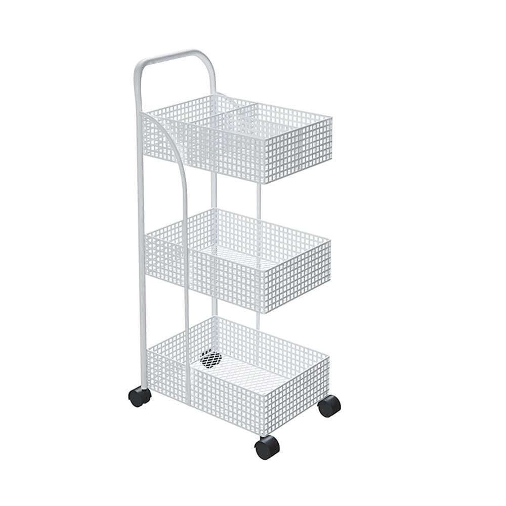 Carrello Multiuso in Metallo con 3 Ripiani su Ruote per Cucina, casa, Ufficio, Garage e Bagno, Colore Bianco (40x29x96 cm)