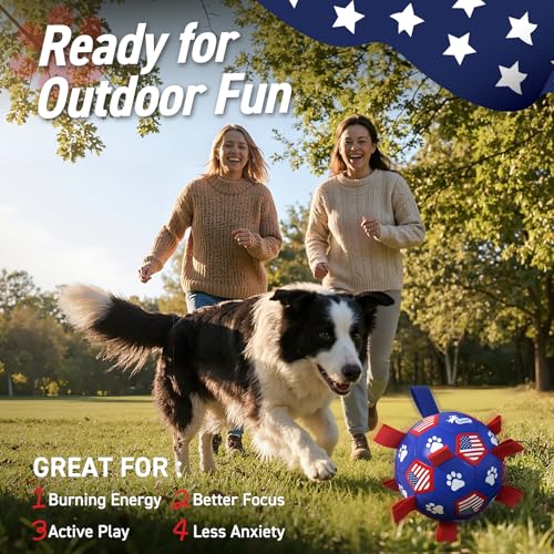 Image of QDAN Dog Toys, Dog Soccer Ball with Straps, Herding Ball for Small Dogs | 6 Inch Dog Toy Ball for 20-40 lbs Dogs, Outside Dog Toys for Beach Pool Water Fun to Keep Them Busy, Puppy Birthday Present