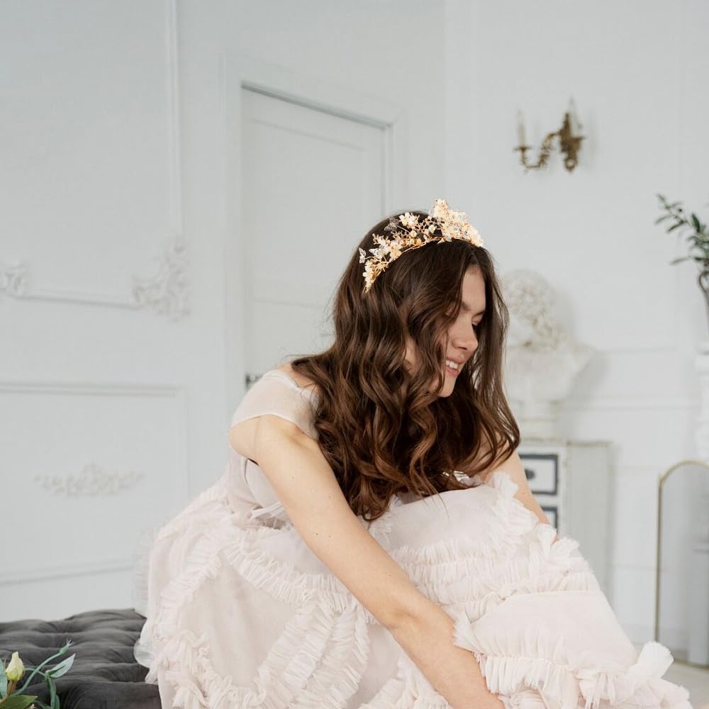 1 Pack Bride Wedding Butterfly Flower Crowns and Tiaras Baroque Queen Crown Bridal Butterfly Tiara Crystal Bridal Headpiece Prom Costume Party Hair Accessory for Women and Girls - Image 6