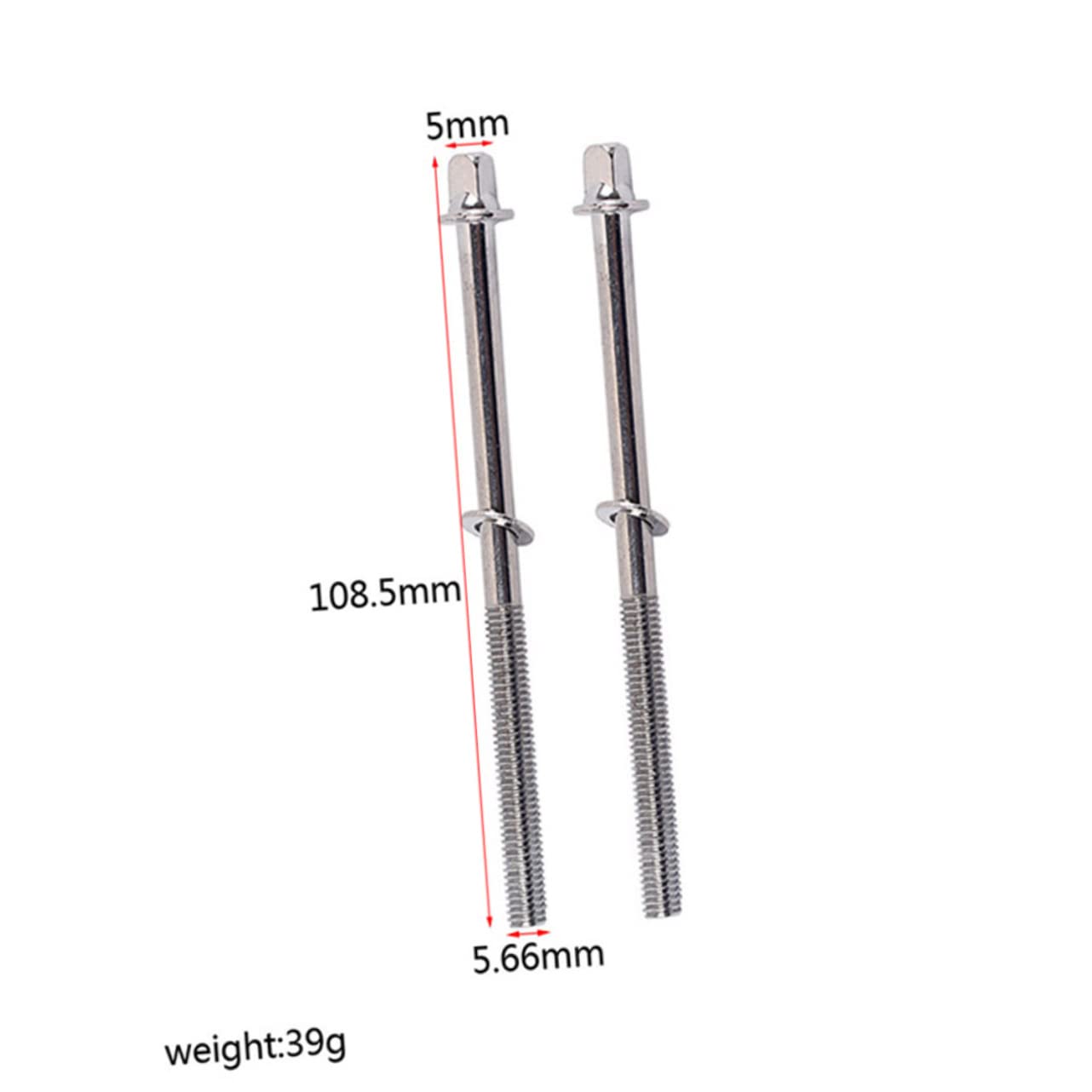 Toddmomy Snare Drum Tension Rods 2pcs 108.5mm Drum Set Screws for Repair or Building