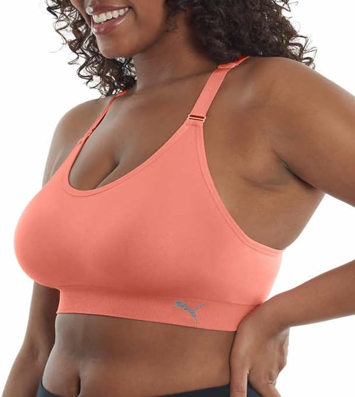PUMA Women Sports Bra, 3-Pack (Coral/Purple/Grey, Large) - Image 6