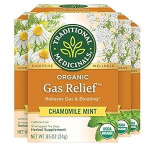 Traditional Medicinals Organic Gas Relief Chamomile Mint Herbal Tea, Relieves Gas & Bloating, (Pack of 4) – 64 Tea Bags Total