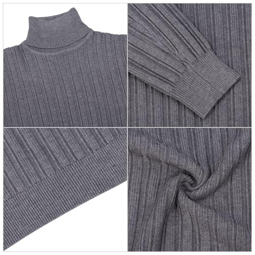 Men's Slim Fit Ribbed Knit Thermal Turtleneck Sweater - Grey, Size M2