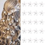 YISSION 20Pcs Mini White Rhinestone Flower Hair Clips, Decorative Wedding Bridal Hair Barrettes and Pins for Girls Women