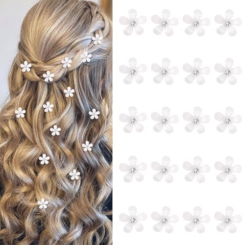 YISSION 20Pcs Mini White Rhinestone Flower Hair Clips Decorative Wedding Bridal Hair Barrettes and Pins for Girls Women