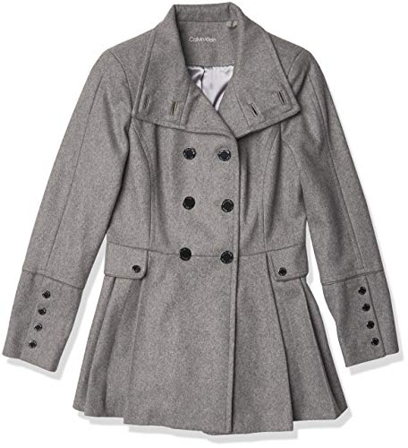 Calvin Klein womens Double Breasted Pleated Wool, Grey, 12