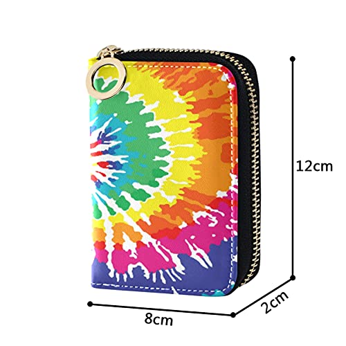 Multicolor Tie Dye Credit Card Coin wallet, RFID Blocking Compact Women Leather Card Holder, Key Change Organizer, Zipper Purse Clutch Pouch Pocket4