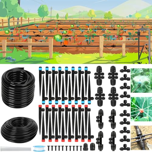 Drip Irrigation System – 2026 Upgraded Garden Watering System with 46FT 1/2'' Tubing, New Quick-Connect 1/4 inch Fittings Automatic Sprinkler for Garden Lawn Greenhouse Plant Flower Bed