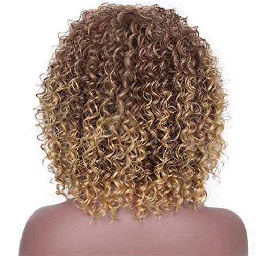 Perruque africaine bouclée 14" thermorésistante marron et ombre blonde pour un volume naturel