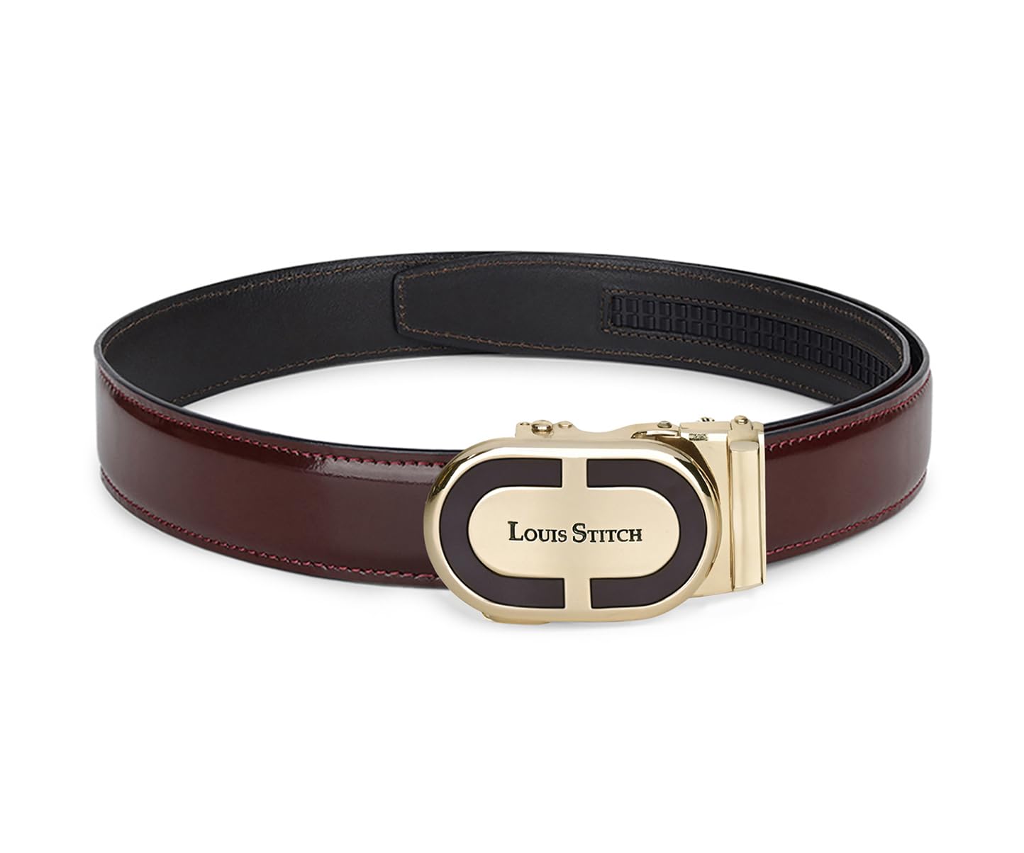 louis stitch Premium VT Leather Men's Auto Lock Belt | No Holes Belts with Golden Buckle for Men | Leather Belt for Gents (LSBE-SY-ALRW-GD)-picture-32
