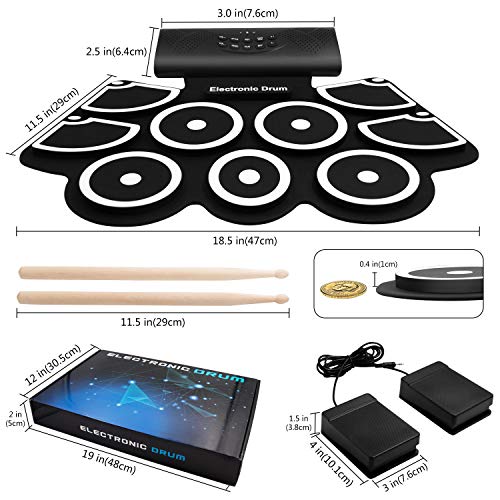 VEEtop 9 Pads Electronic Drum Set,Bluetooth Upgraded Version, Thickened Hand Roll Up Electric Drum Practice Pad, Built-in Speakers, Bluetooth, MIDI, Christmas Holiday Birthday Gift for Kids, Beginner