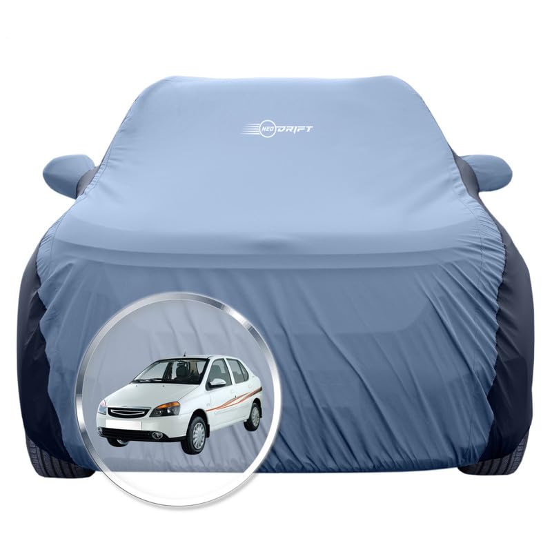 Image of NEODRIFT 'SuperTech' Car Cover for Tata Manza (100% Water-Resistant, All Weather Protection, Tailored Fit, Multi-Layered & Breathable Fabric) (Colour: L.Blue+Black)