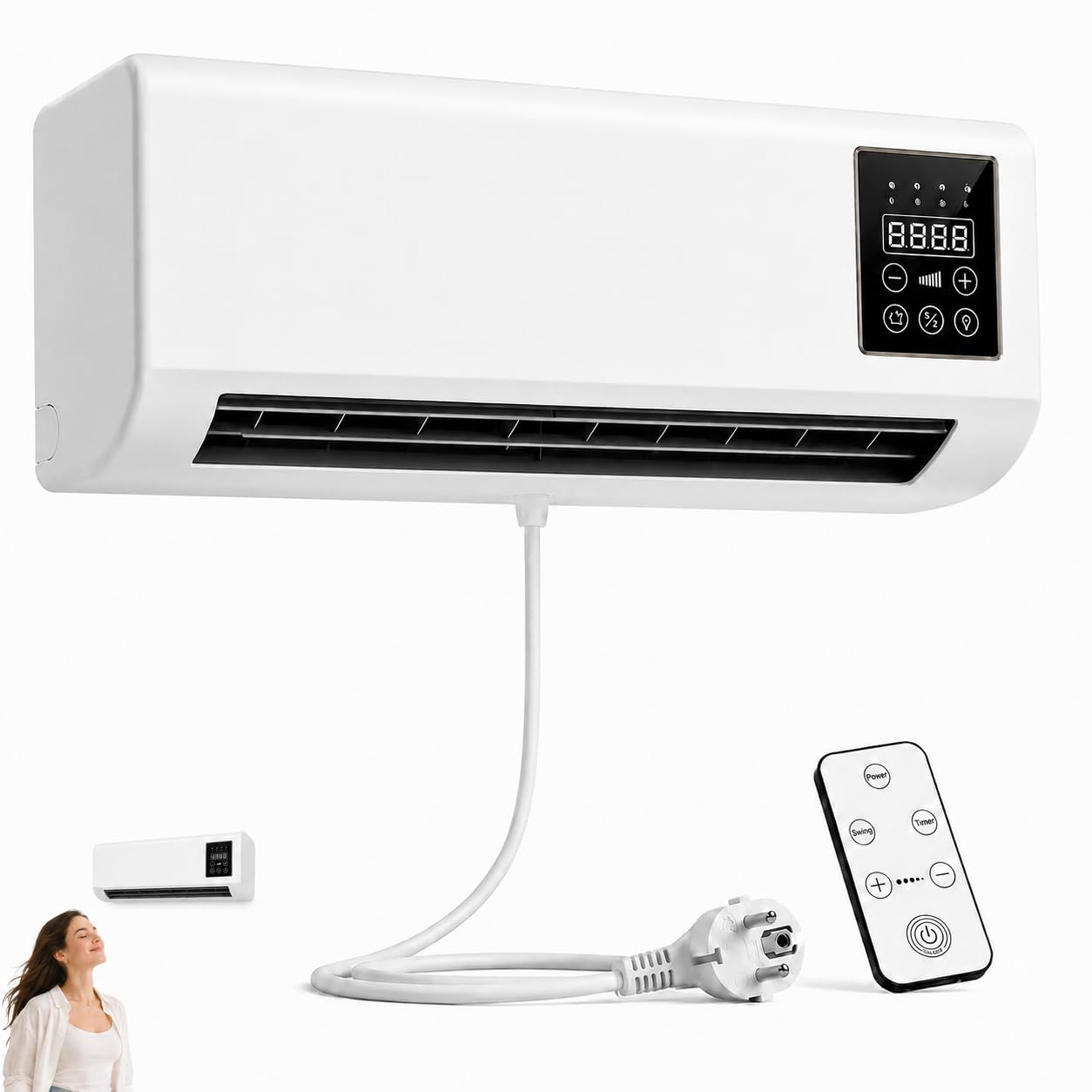 Klimaanlage, Wandmontierter Kühlventilator mit Fernbedienung, Mini Klimaanlage für Zuhause, Platzsparendes Design mit Kühl- und Heizfunktion für Schlafzimmer, Wohnzimmer und Büro