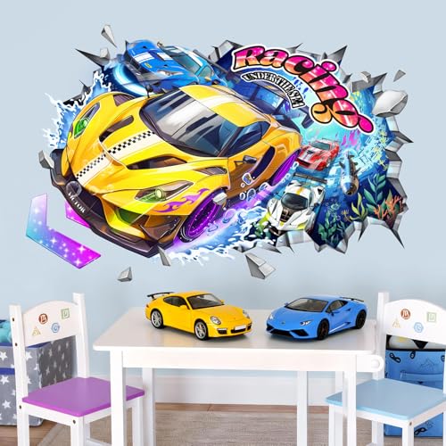 Tanlaby Vinilos Decorativos 3D Coches de Carreras Grandes miniatura 2