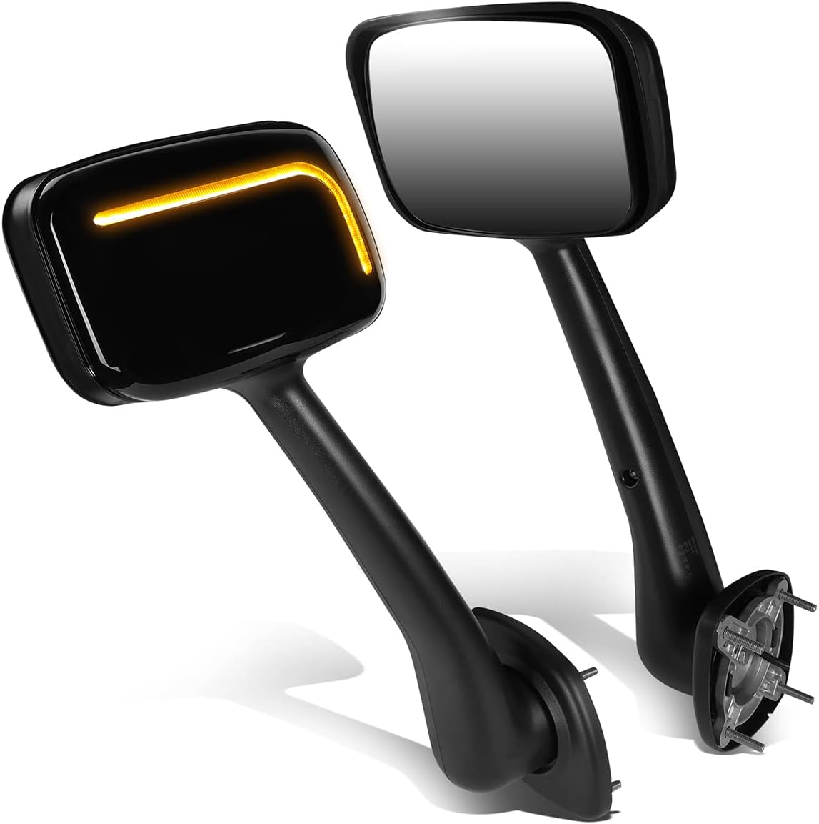 Auto Dynasty Arrow-Pattern LED Sequential Turn Signal Manual Adjust Rear View Side Hood Mirrors Compatible with Freightliner Cascadia 2008-2017, Driver and Passenger Side, Polished Chrome