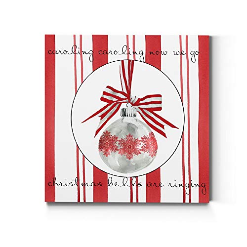 Renditions Gallery Red & White Ornament II Wall Art, Christmas & Winter Artwork, Candy Cane Stripes, Snowflake, Premium Gallery Wrapped Canvas Decor, Ready to Hang, 10 in H x 10 in W, Made in America