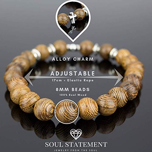 Wood Beaded Cross Bracelet For Men: Confirmation Gifts For Boys First Communion Religious Cross Statement (Wood Beads With Metal Cross) #TOP2