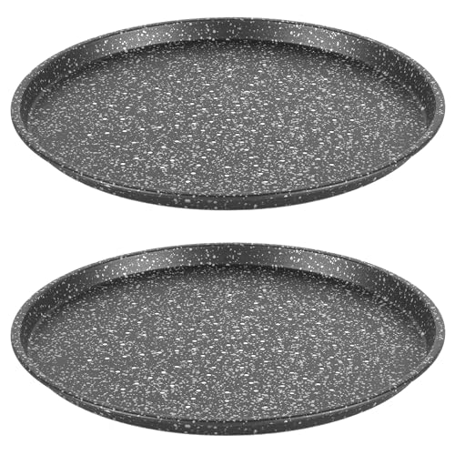 Salter Megastone Pizza Pans– Set of 2, 29 cm Non-Stick Trays, 12-Inch Round, Perforated Base for Extra Crispiness, Large Oven Baking Tin for Pizzas, PFOA-Free, Oven Safe Up to 220°C, Carbon Steel
