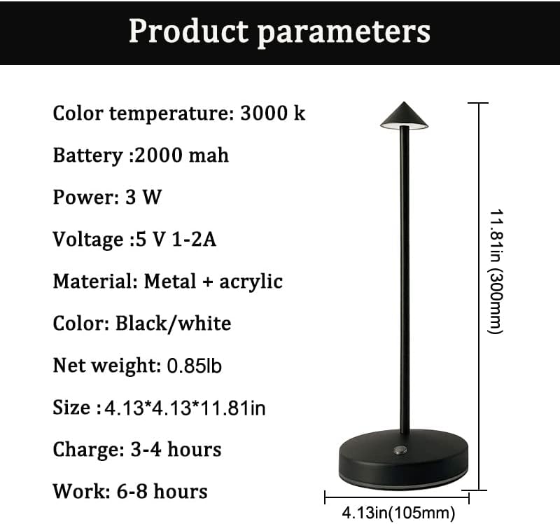 Cordless Table Lamps,Rechargeable Led Touch Bar Lamp, Portable Battery Desk Lamp,2 Level Brightness Dimmable Night Light,Minimalist Design, for Living Room/Restaurant/Couple Dinner/(Black) - Image 4