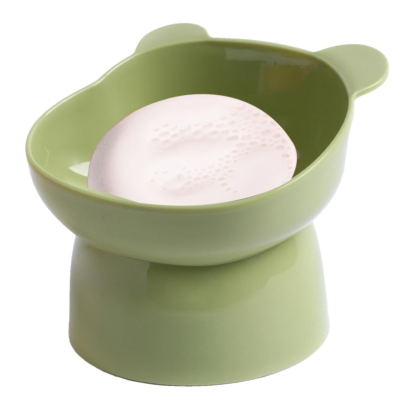 Geneigter, erhöhter Napf – Kippsicherer, geneigter, Wassernapf, Futternapf for Hunde, Hundespender(Tall Bear Face BowlGreen)