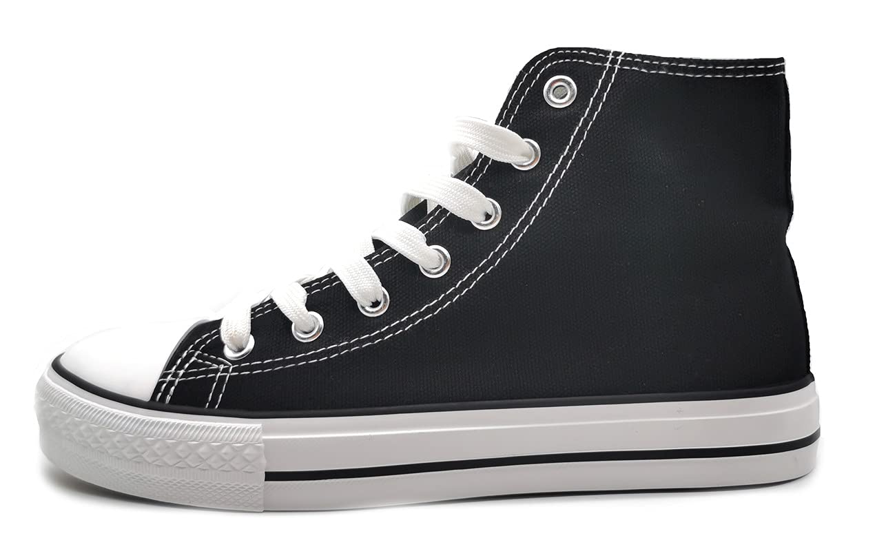 P&L ITALY COLLECTION Zapatillas Altas de Lona Mujer Botin Blancas Negras Basket Autoclave