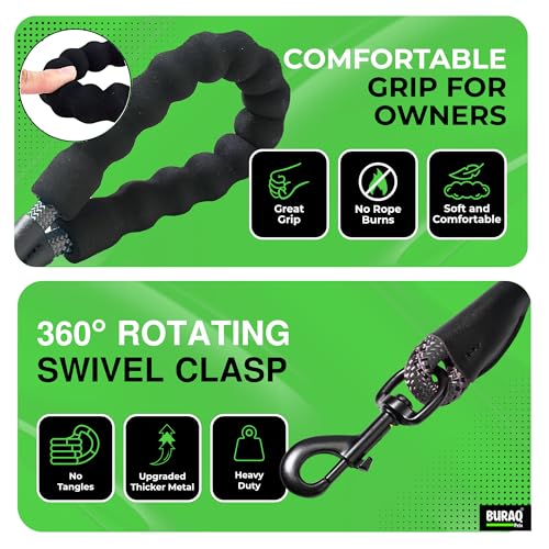 Image of Buraq Heavy Duty 5FT Dog Leash, Anti Slip Padded Handle, Highly Reflective Dog Rope & 360 Swivel Hook, Strong Leash for Dogs Walking & Training (Green, 5 Feet Long)