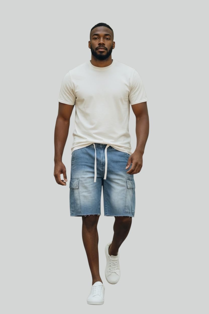 Men's Distressed Denim Cargo Shorts