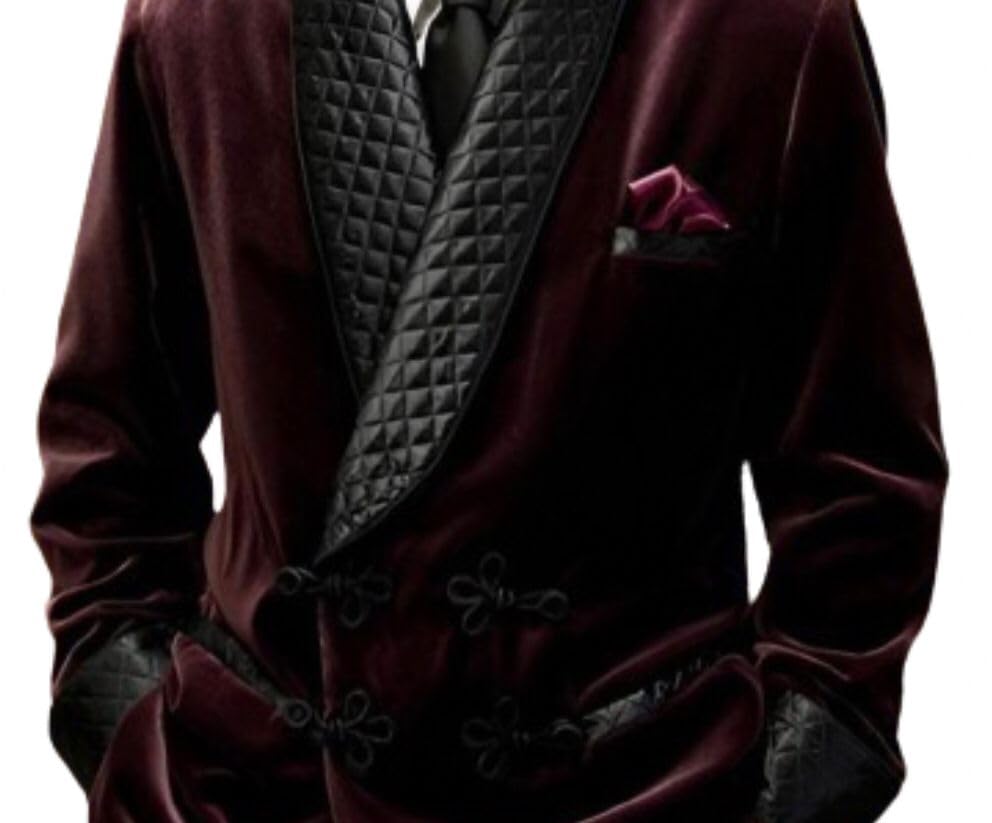 Men's Double Breasted Smoking Jackets Dinner Party Wear Smoking Jacket Burgundy Velvet Smoking Jackets Burgundy Jackets Robes2