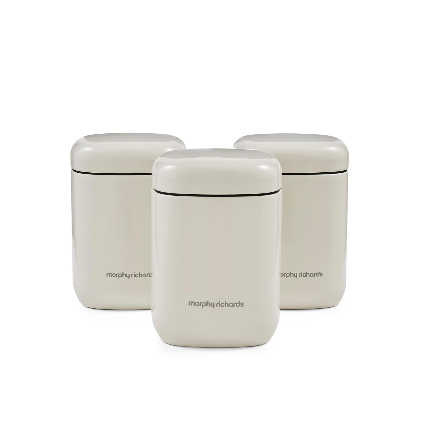 Morphy Richards Equip Set 3 Storage Canisters, 15.5x10cm, 3 Pack Durable Carbon and Stainless Steel Set, Airtight Lid, Versatile Suitable Tea, Coffee, Sugar, Pasta, Dry Foods, Cream, 830002