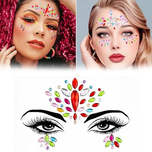 Image of Face Gems Rhinestone Face Decoration Jewelry Stickers, Mermaid's Tears Makeup Stickers | Temporary Crystal Face Jewels for Festivals, Parties, and Raves (1-Set) Multicolor (C5)