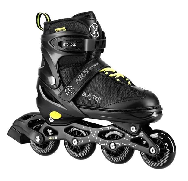 NILS Extreme Blaster Inline Skates Adult & Youth Black with Yellow Auto-Lock System