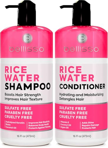 Rice Water Shampoo and Conditioner Set - Sulfate Free for Thin and Fine Hair - Fuller, Thickening...